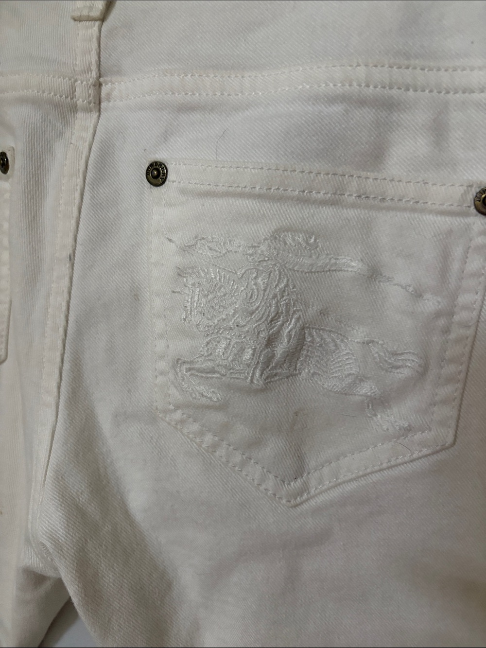 Burberry White Jeans with Signature Plaid Waistband - Picture 3 of 4